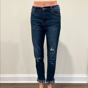 Free People Women's Distressed Frayed Hem Blue Jeans Size 28